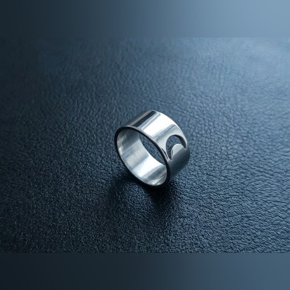 Celestial Crescent Moon Cutout Ring Stainless Ste… - image 1
